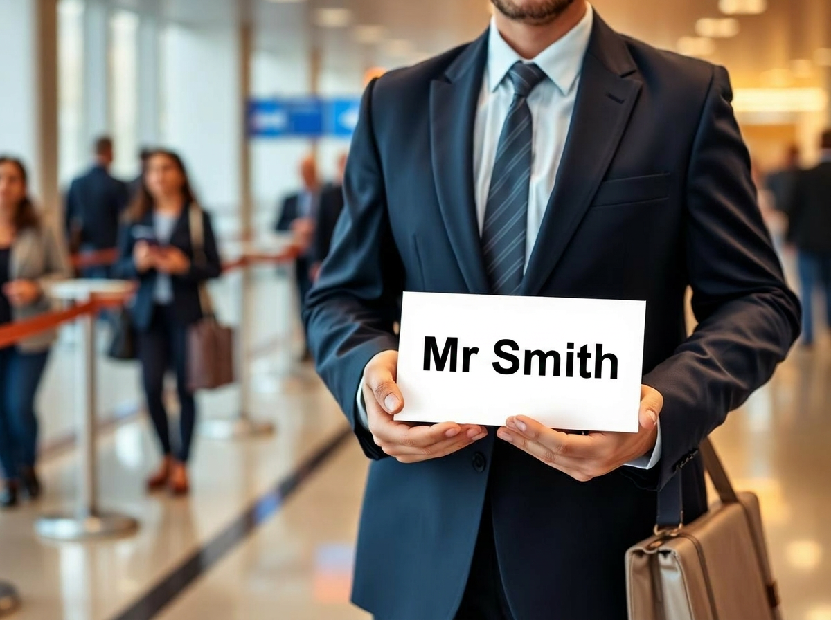 Driver holding name board at airport